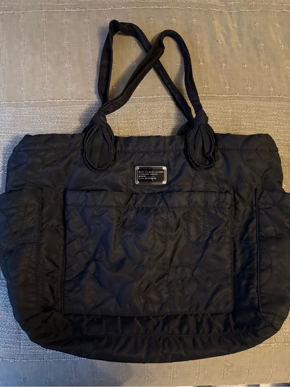 Marc by Marc Jacobs Black Quilted Nylon Tote with Logo Plate